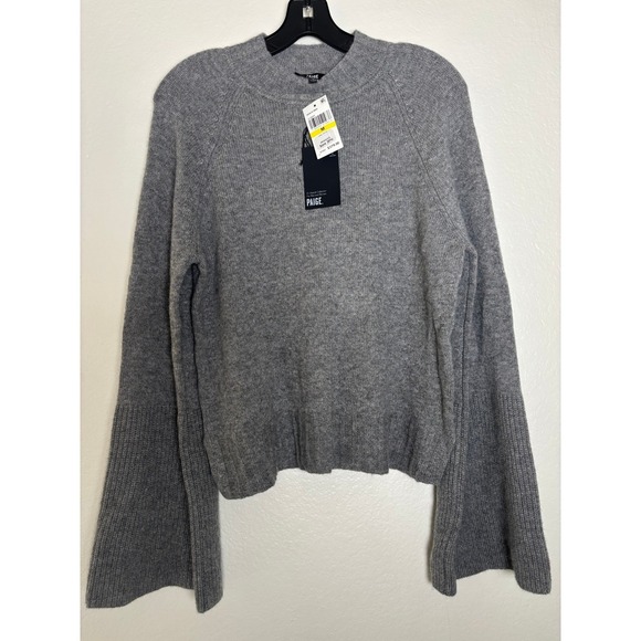 NWT Paige Laurel Sweater 100% Cashmere bell sleeve grey mock neck woman's size M - Picture 2 of 7